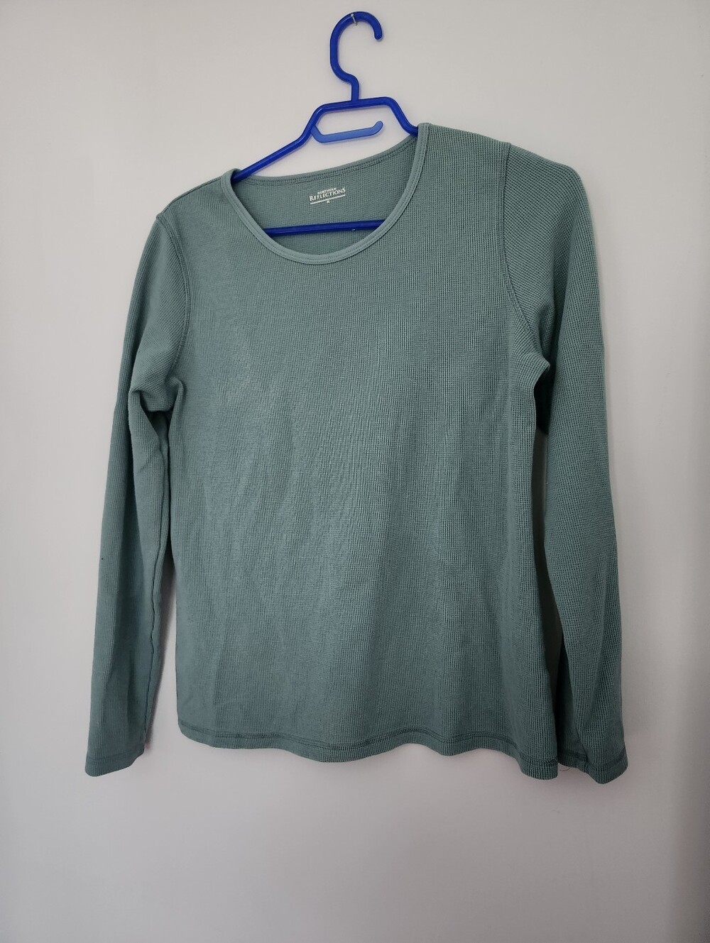 Northern Reflections Waffle Knit Shift Top Dark Sage Green Long Sleeve M